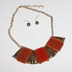 🧡 Gold & Orange Statement Set · Necklace + Earrings